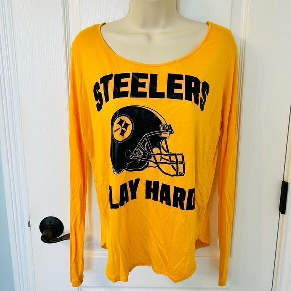 Victoria’s Secret PINK Pittsburgh Steelers Gold & Black Play Hard Shirt! - Picture 1 of 4